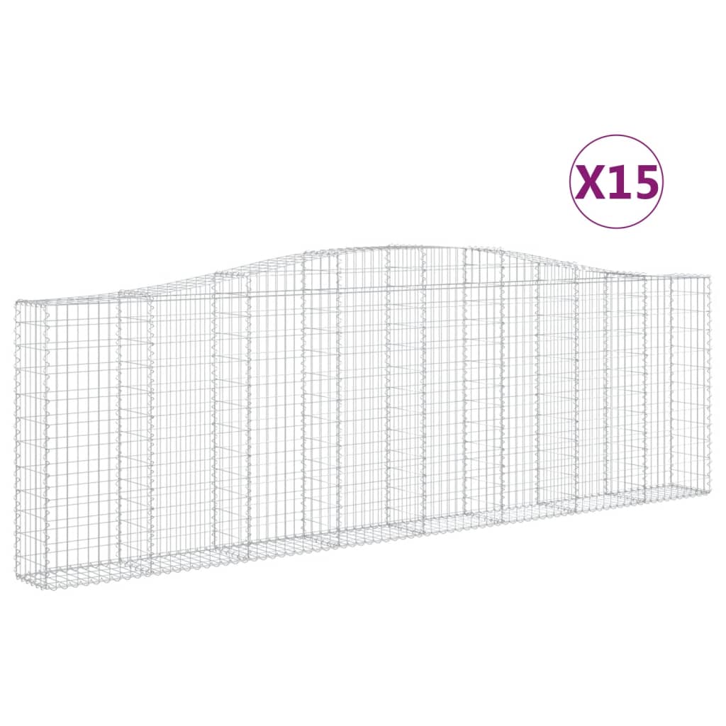 vidaXL Klenuté gabionové koše 15ks 400x30x120/140cm pozinkované železo