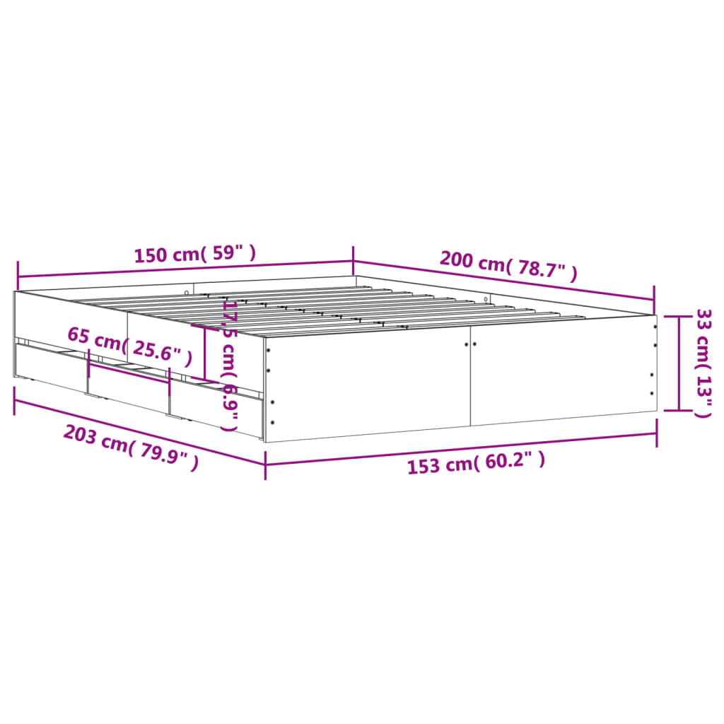 vidaXL Rám postele se zásuvkami dub sonoma 150x200 cm kompozitní dřevo