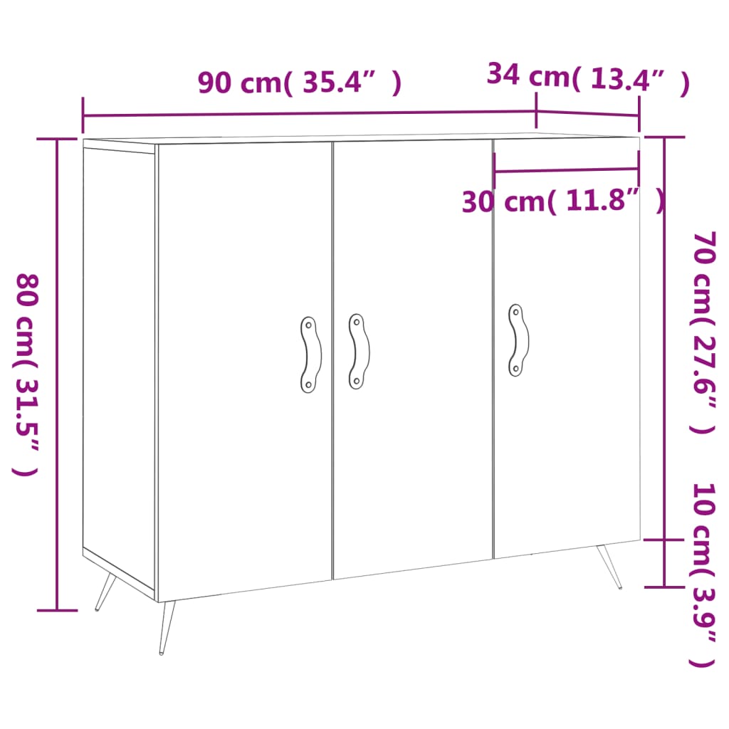 vidaXL Příborník bílý s vysokým leskem 90x34x80 cm kompozitní dřevo