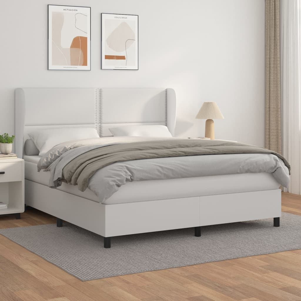 vidaXL Box spring postel s matrací bílá 160x200 cm umělá kůže