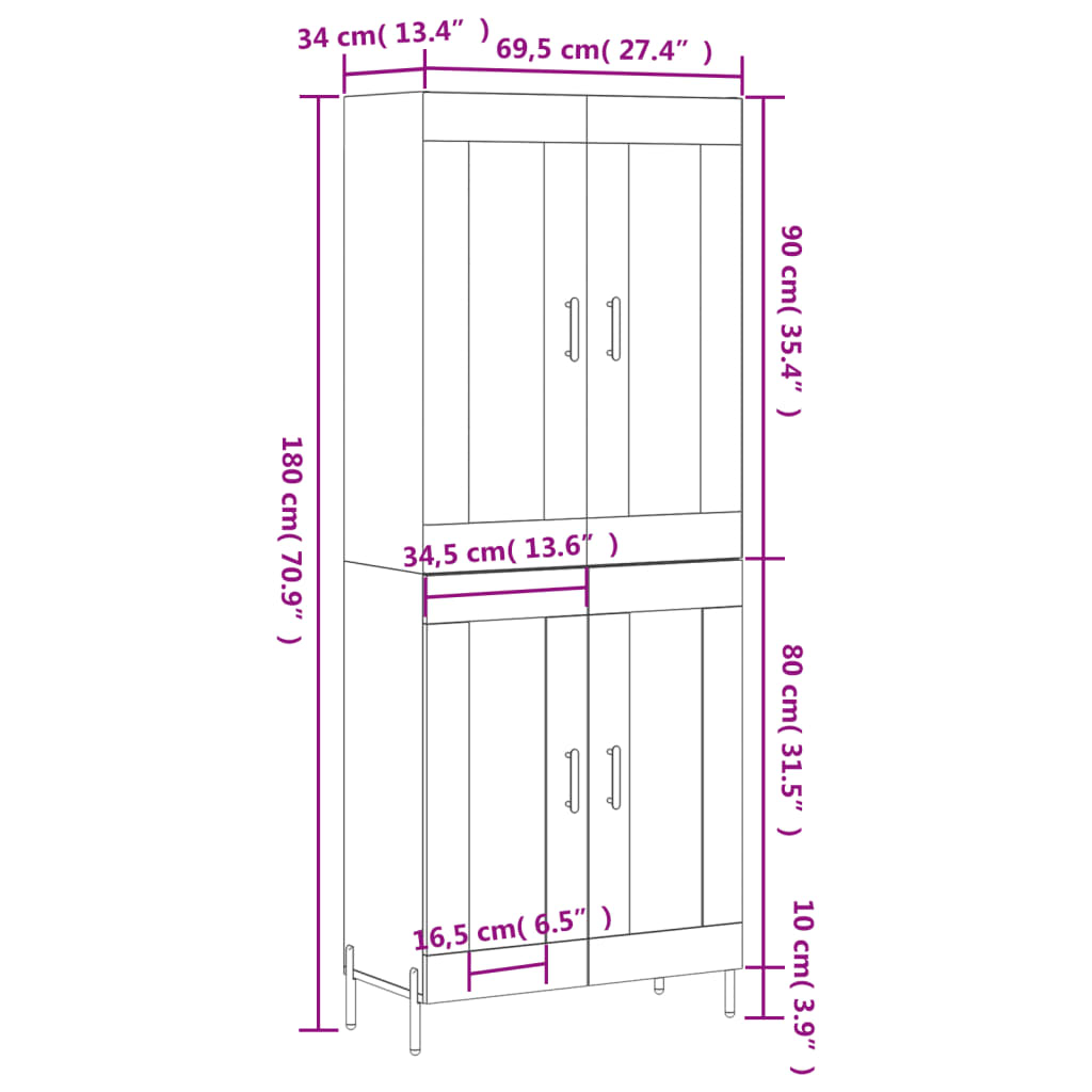 vidaXL Skříň highboard betonově šedá 69,5x34x180 cm kompozitní dřevo