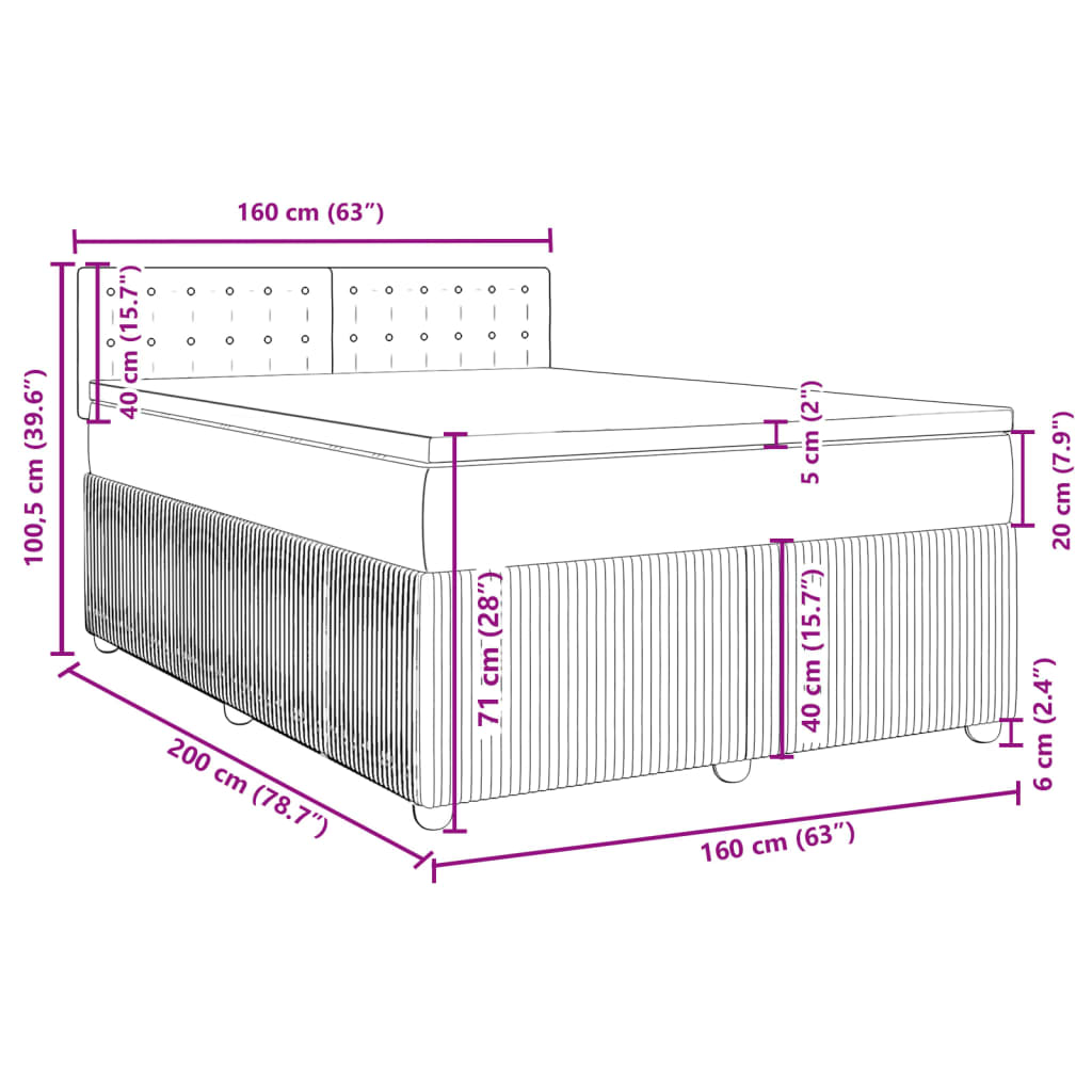 vidaXL Box spring postel s matrací modrá 160 x 200 cm samet