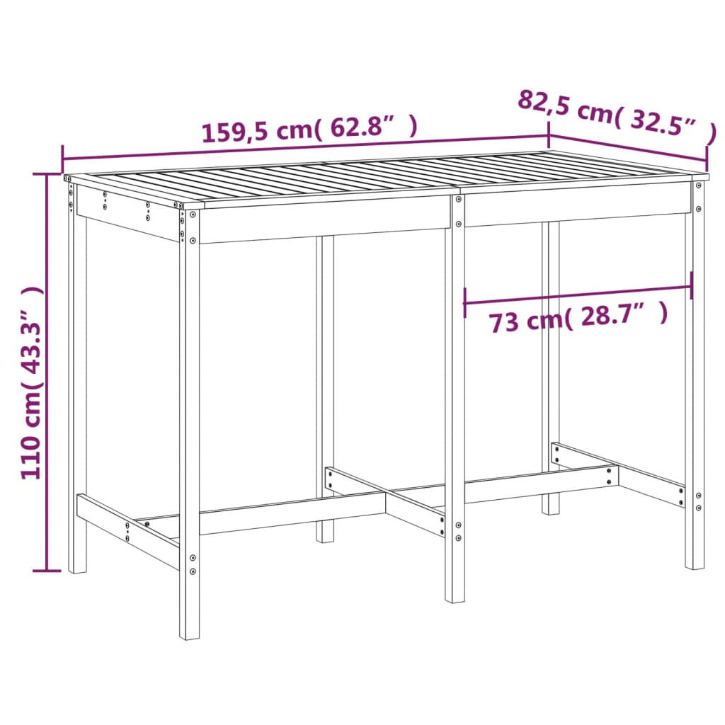 vidaXL Zahradní stůl medově hnědý 159,5x82,5x110 cm masivní borovice