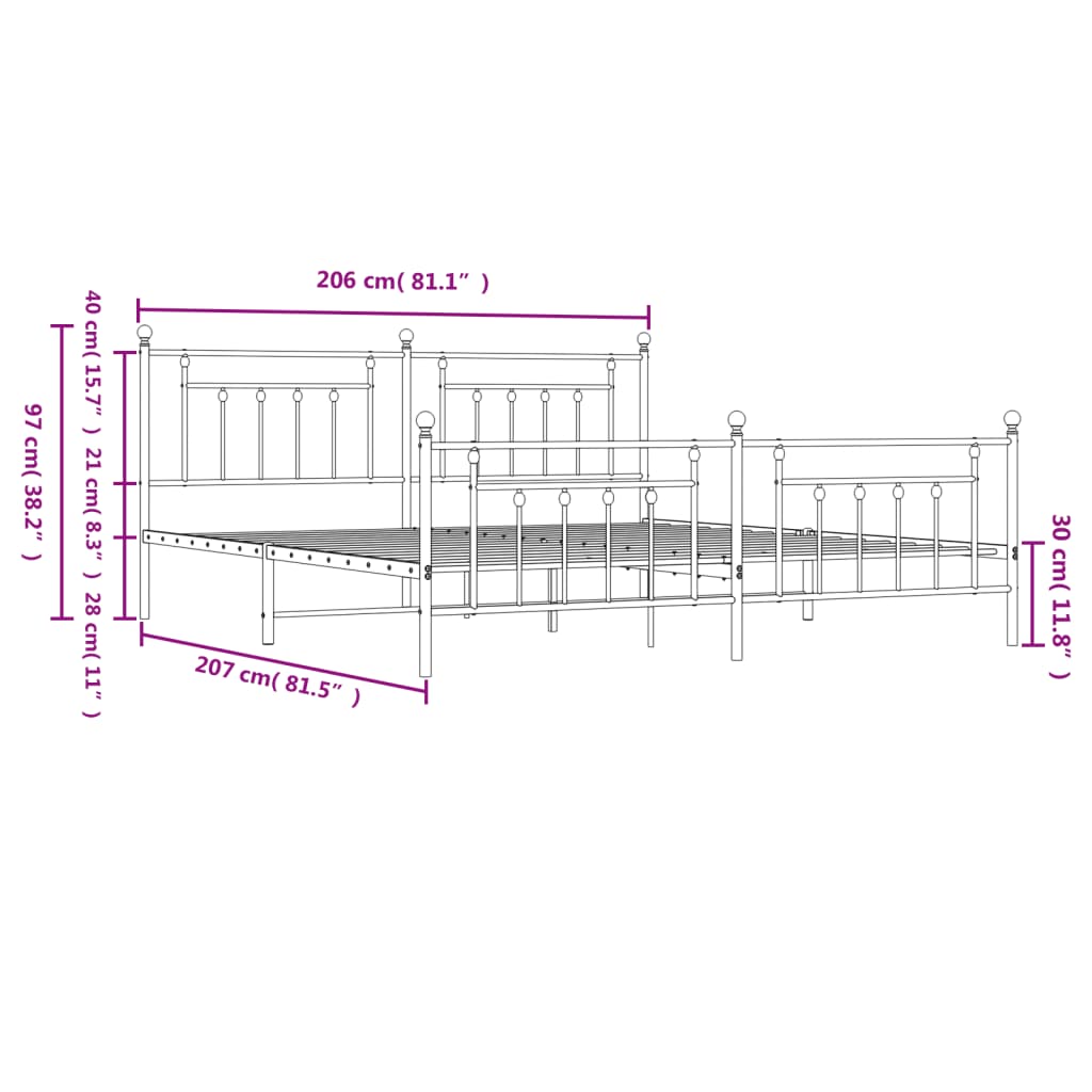 vidaXL Kovový rám postele s hlavovým a nožním čelem černý 200 x 200 cm