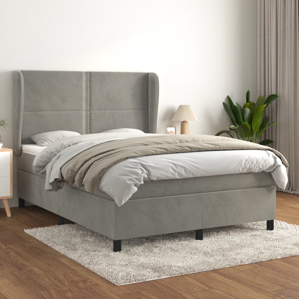 vidaXL Box spring postel s matrací světle šedá 140x190 cm samet