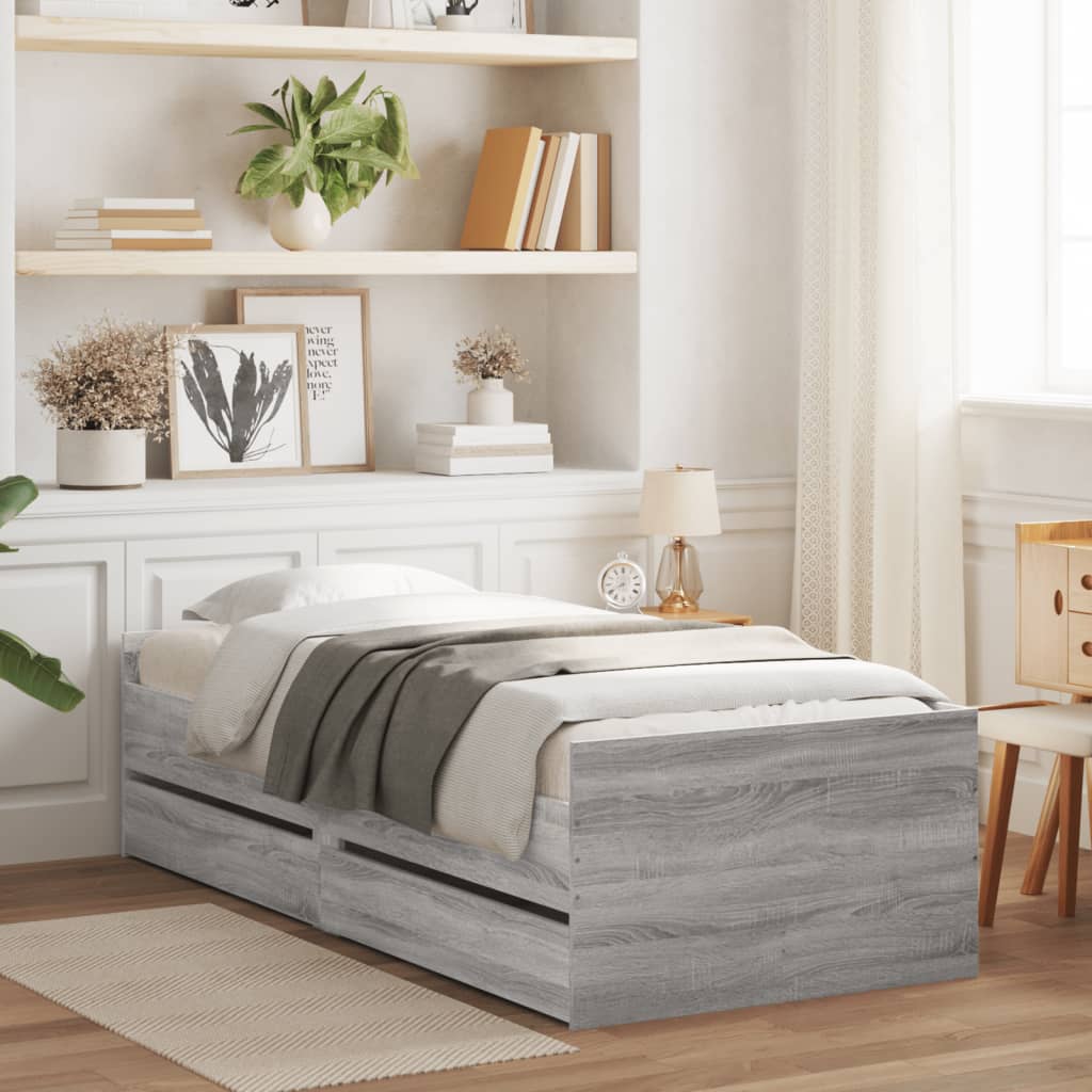 vidaXL Rám postele se zásuvkami šedý sonoma 90 x 190 cm