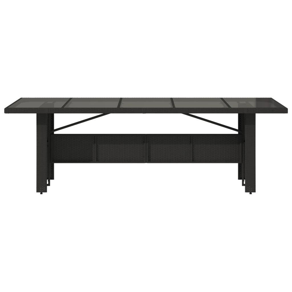 vidaXL Zahradní stůl se skleněnou deskou černý 240x90x75 cm polyratan