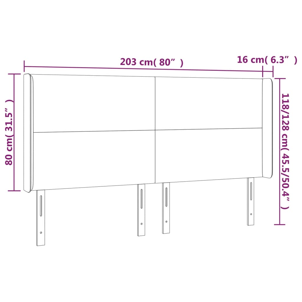 vidaXL Čelo postele s LED tmavě hnědé 203 x 16 x 118/128 cm textil