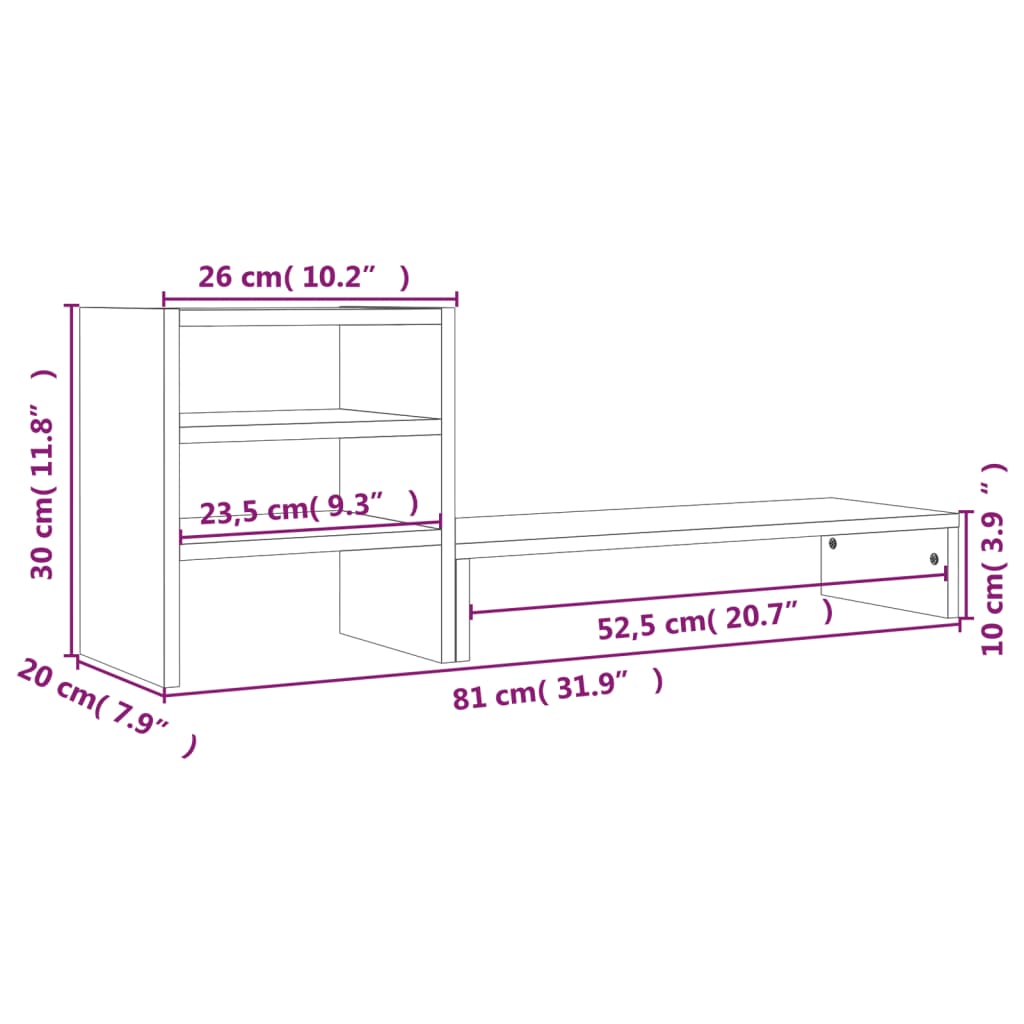 vidaXL Stojan na monitor medově hnědý 81x20x30 cm masivní borové dřevo