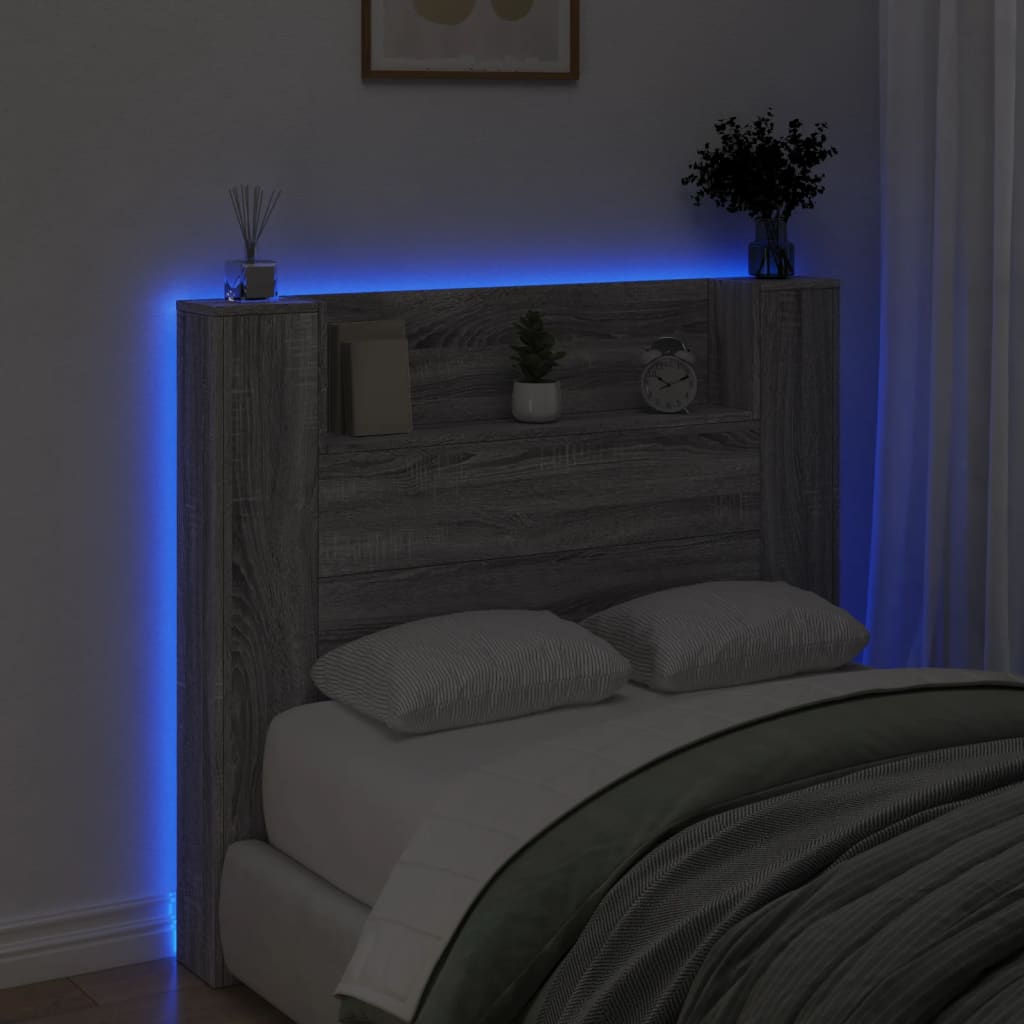 vidaXL Čelo postele úložný prostor a LED šedé sonoma 120x16,5x103,5 cm