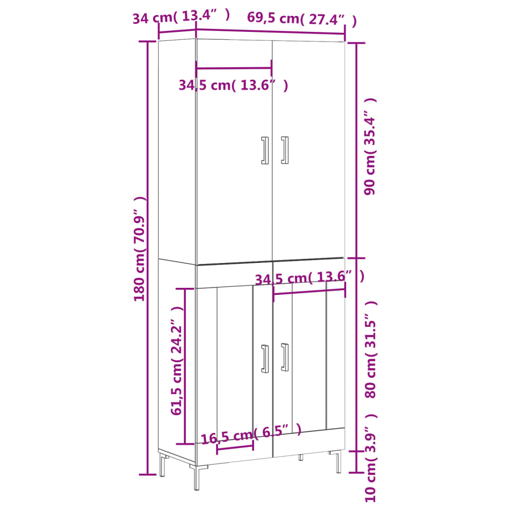 vidaXL Skříň highboard betonově šedá 69,5x34x180 cm kompozitní dřevo