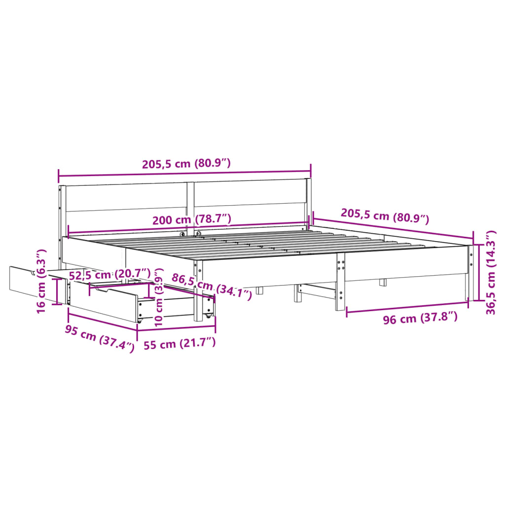 vidaXL Postel bez matrace bílá 200 x 200 cm masivní borovice