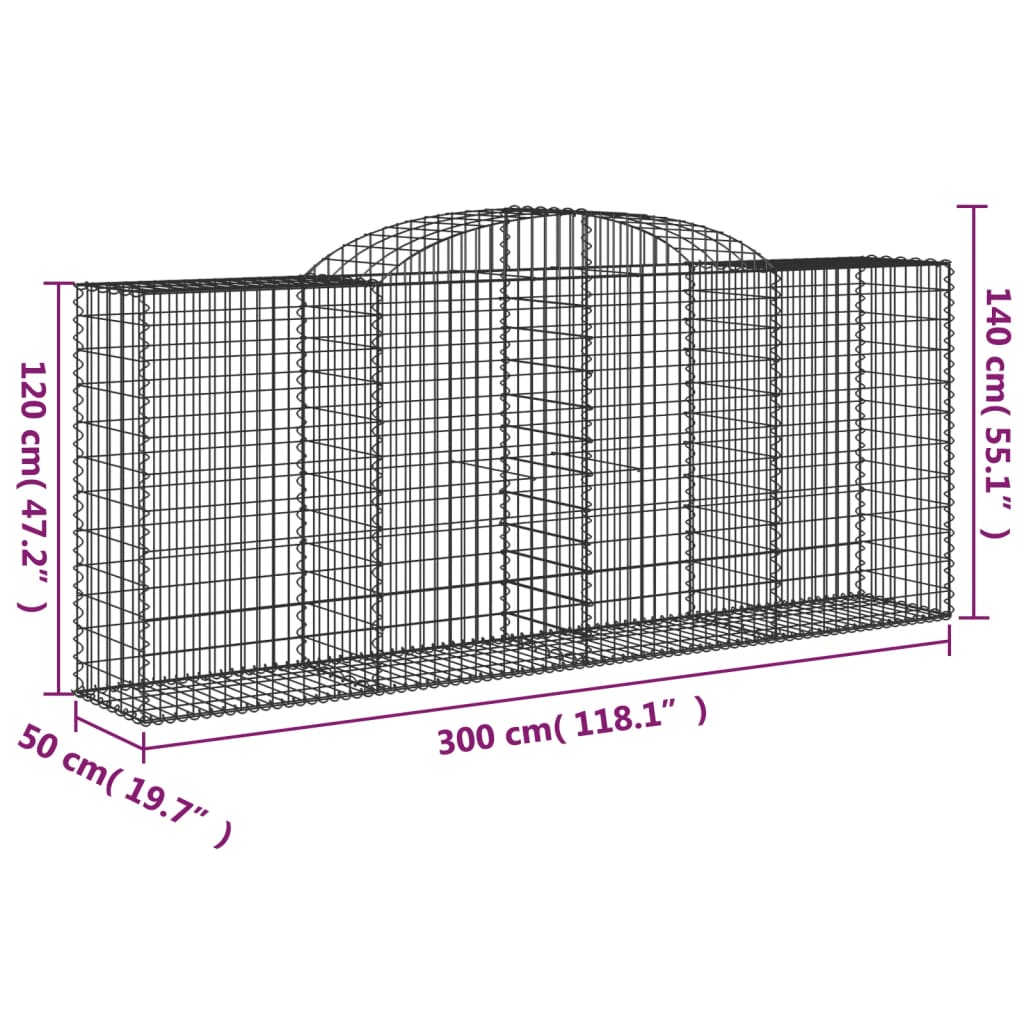 vidaXL Klenuté gabionové koše 2 ks 300x50x120/140cm pozinkované železo