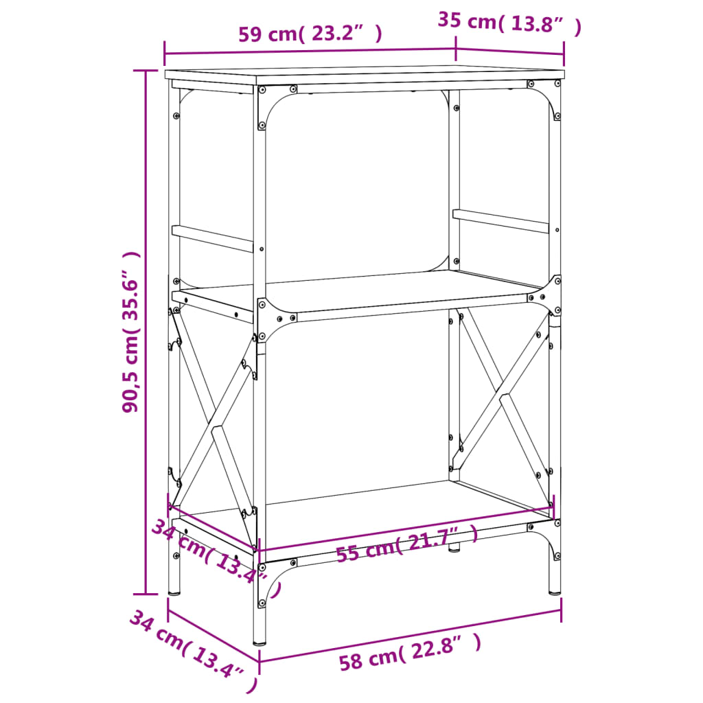 vidaXL Knihovna se 3 policemi šedá sonoma 59 x 35 x 90,5 cm kompozit