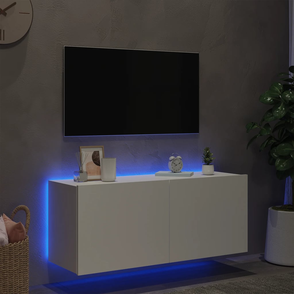 vidaXL Nástěnná TV skříňka s LED osvětlením bílá 100 x 35 x 41 cm