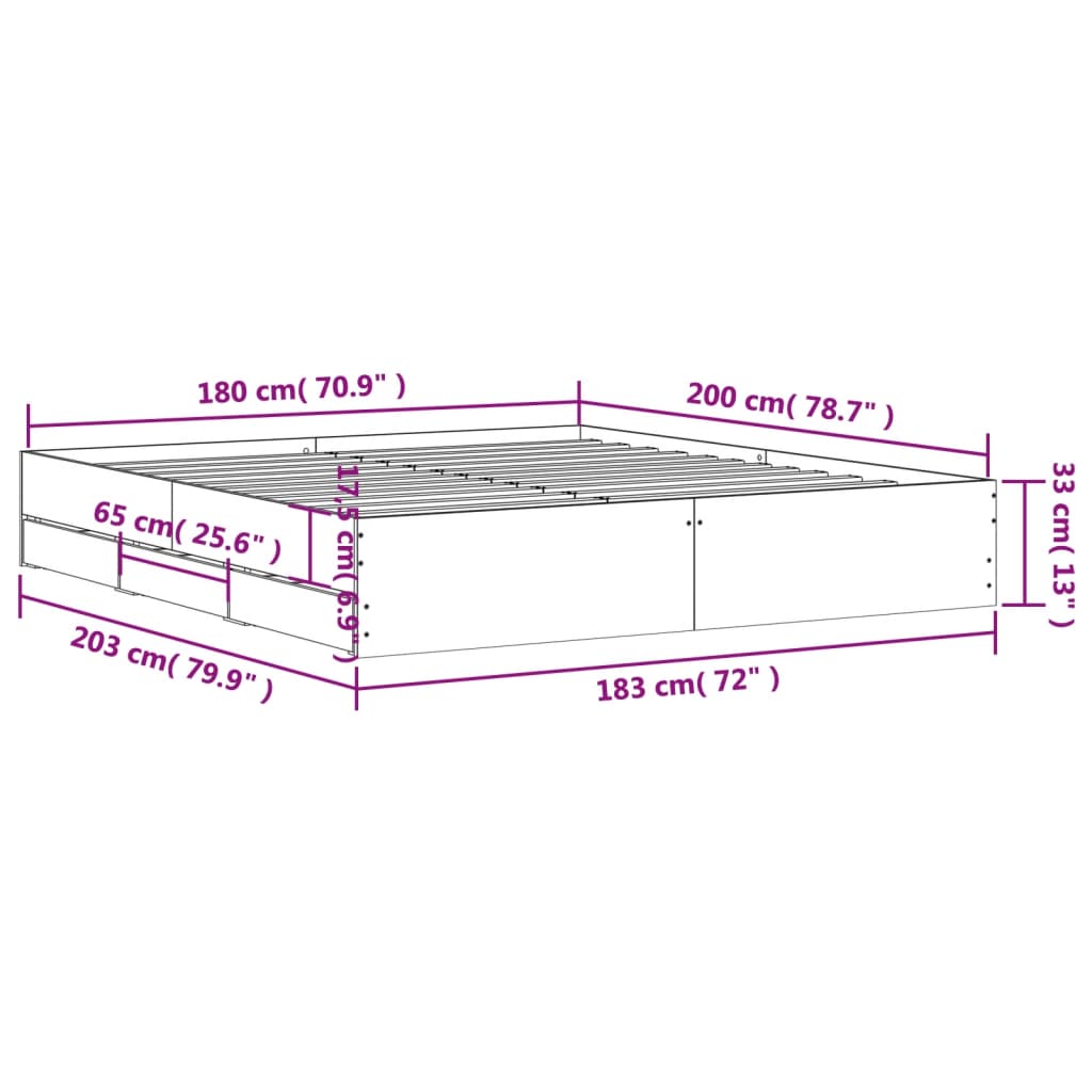 vidaXL Rám postele se zásuvkami dub sonoma 180x200 cm kompozitní dřevo