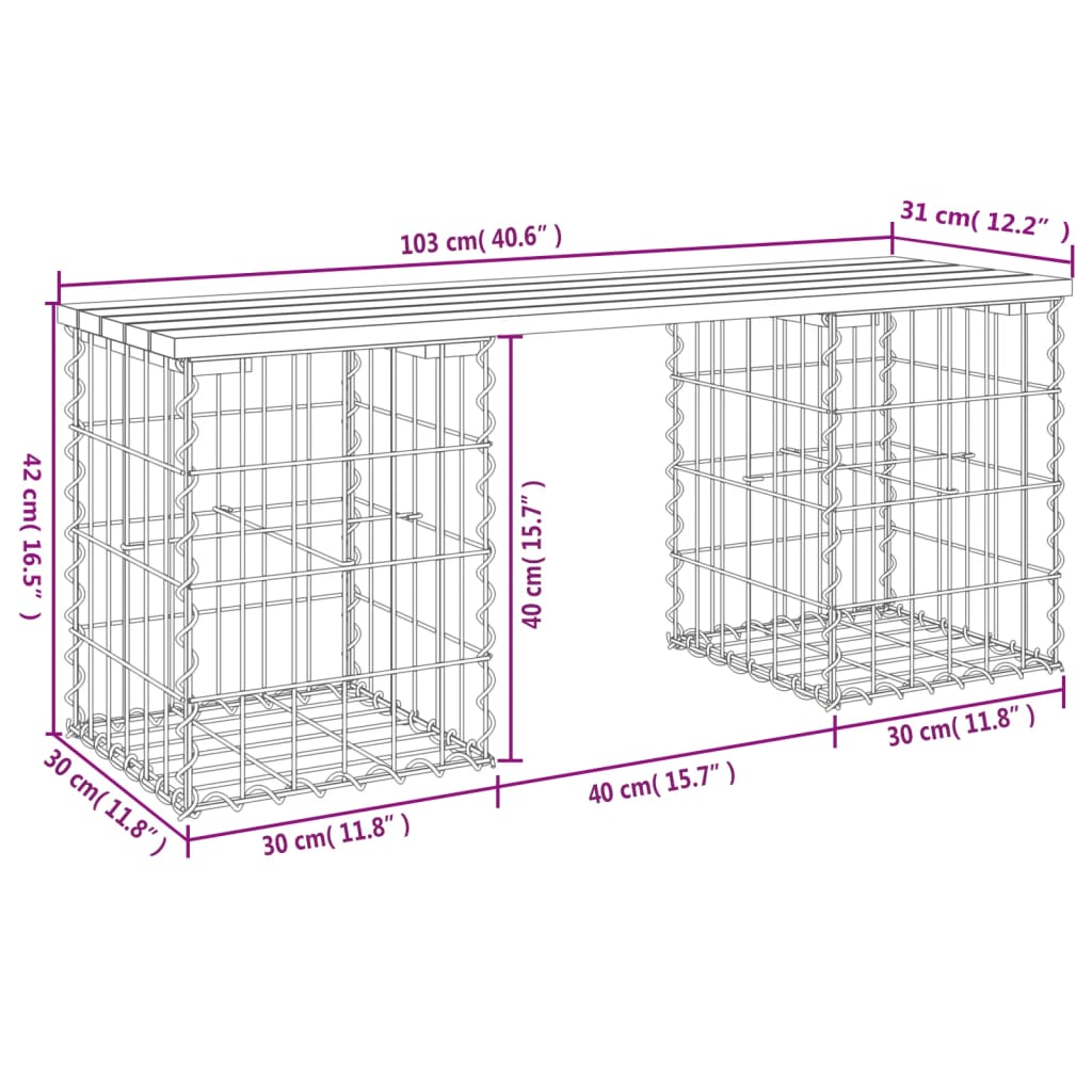 vidaXL Zahradní lavice gabionový design 103x31x42 cm masivní douglaska