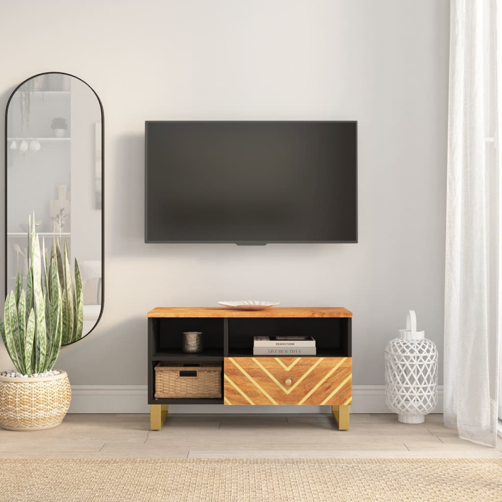 vidaXL TV skříňka hnědá a černá 80 x 33,5 x 46 cm masivní mangovník