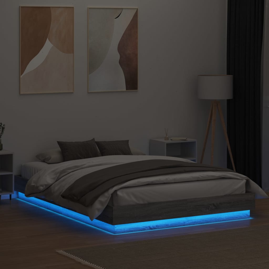 vidaXL Rám postele s LED osvětlením šedý sonoma 120 x 200 cm