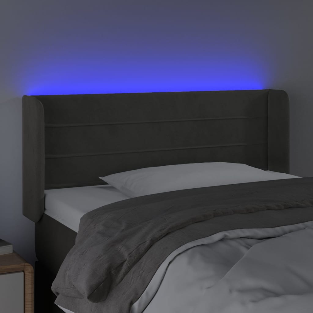 vidaXL Čelo postele s LED tmavě šedé 103 x 16 x 78/88 cm samet