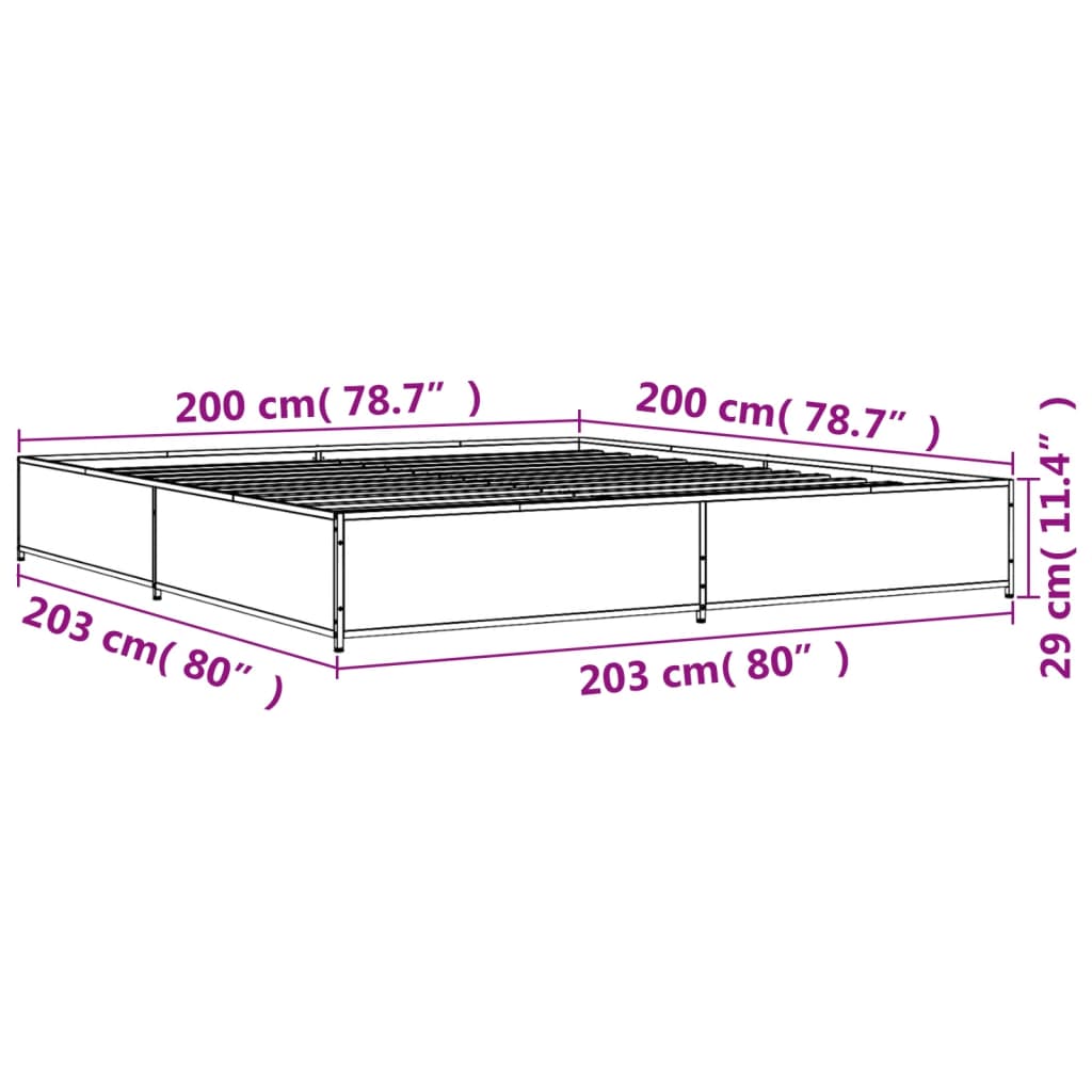 vidaXL Rám postele hnědý dub 200 x 200 cm kompozitní dřevo a kov