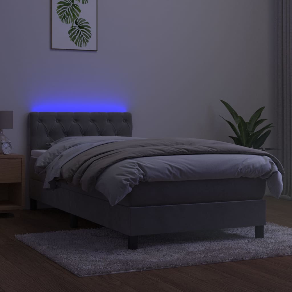 vidaXL Box spring postel s matrací a LED světle šedá 80 x 200 cm samet