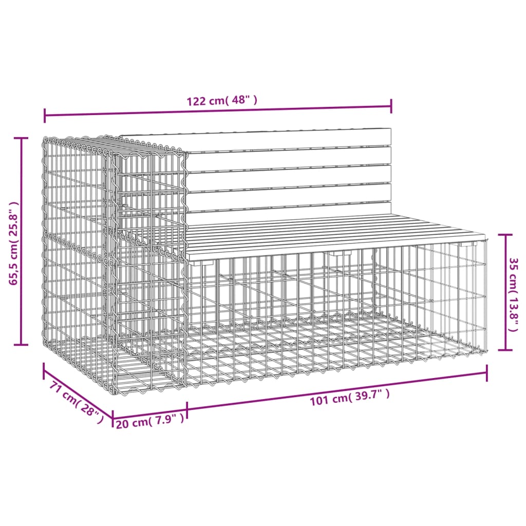 vidaXL Zahradní lavice gabionový design 122x71x65,5 cm borové dřevo