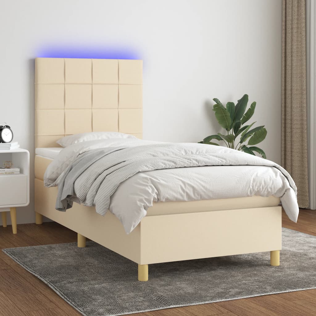 vidaXL Box spring postel s matrací a LED krémová 80 x 200 cm textil