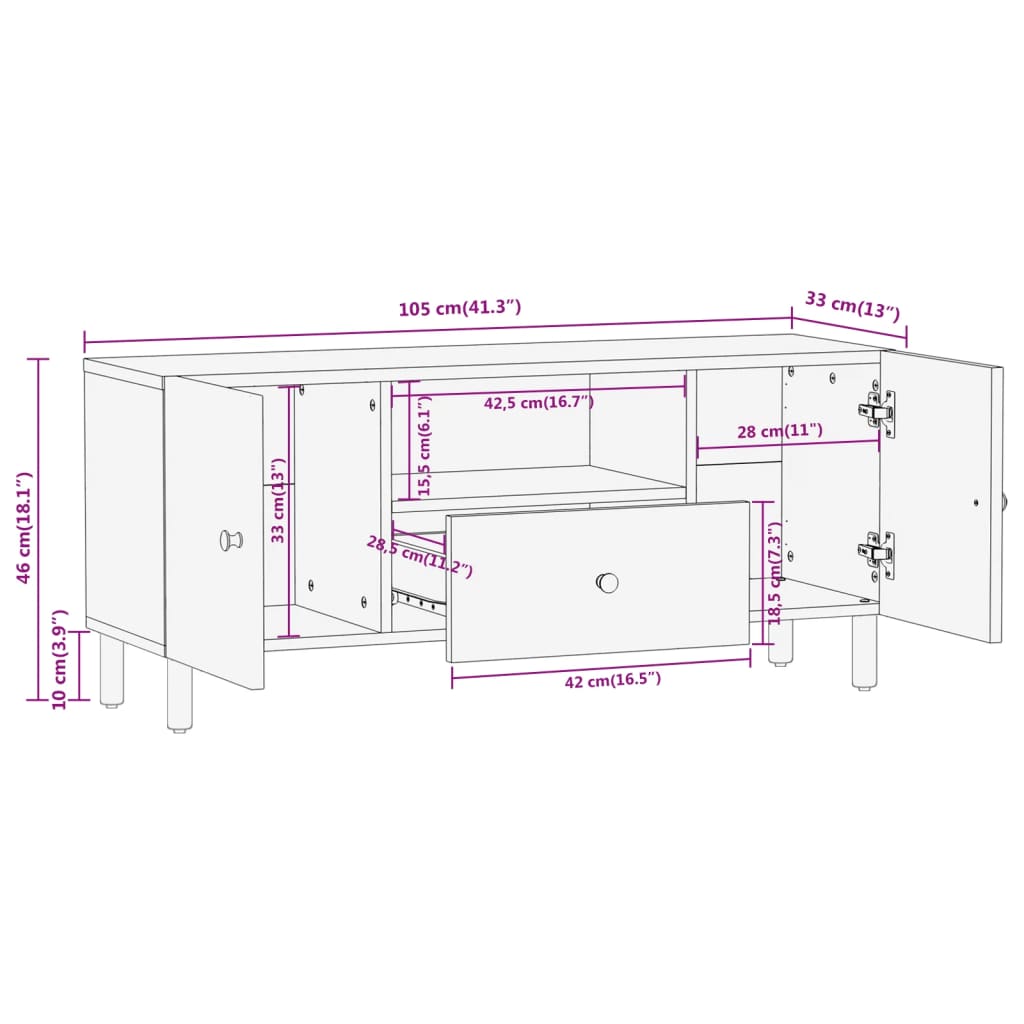 vidaXL TV skříňka 105x33x46 cm masivní mangovníkové dřevo