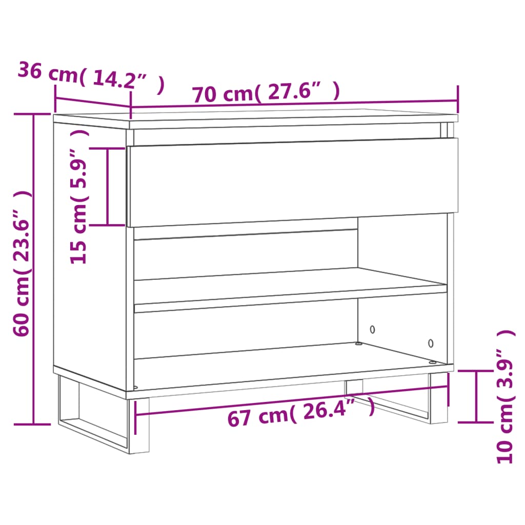 vidaXL Botník bílý 70 x 36 x 60 cm kompozitní dřevo