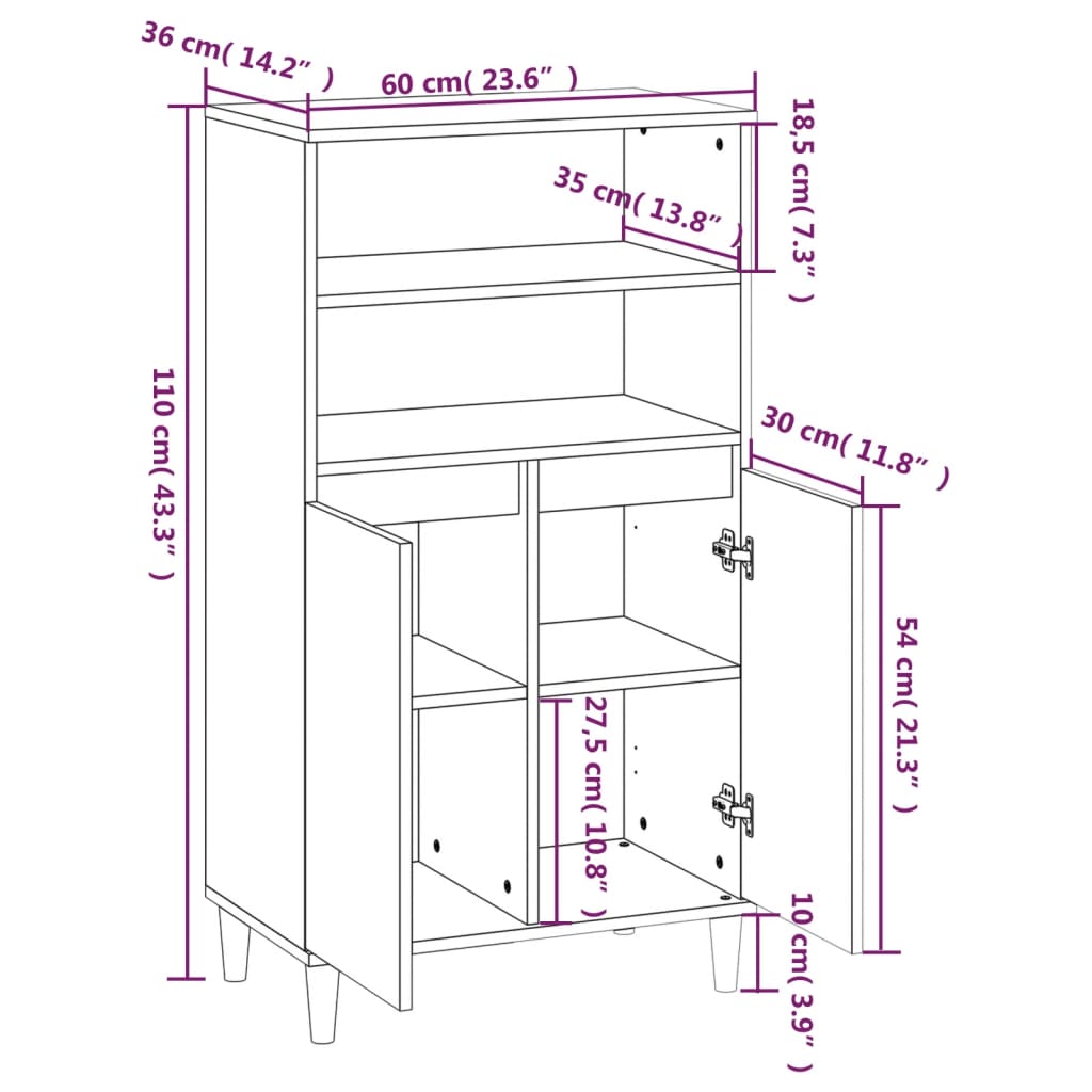 vidaXL Skříň highboard černá 60 x 36 x 110 cm kompozitní dřevo