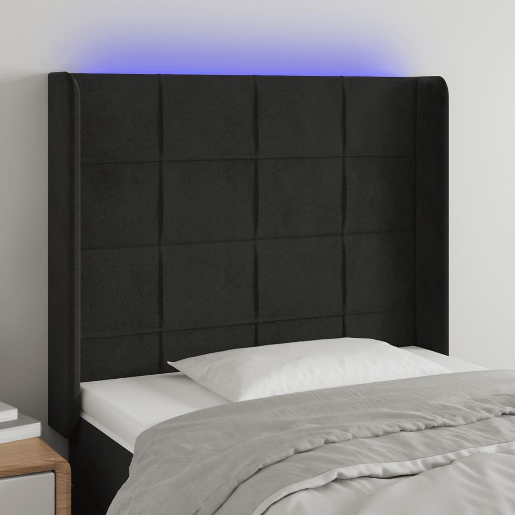 vidaXL Čelo postele s LED černé 93 x 16 x 118/128 cm samet