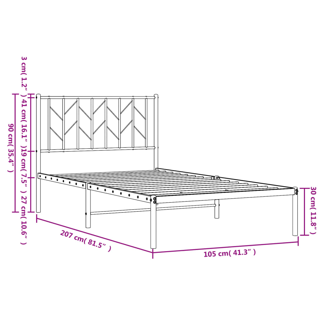 vidaXL Kovový rám postele s čelem bílý 100 x 200 cm