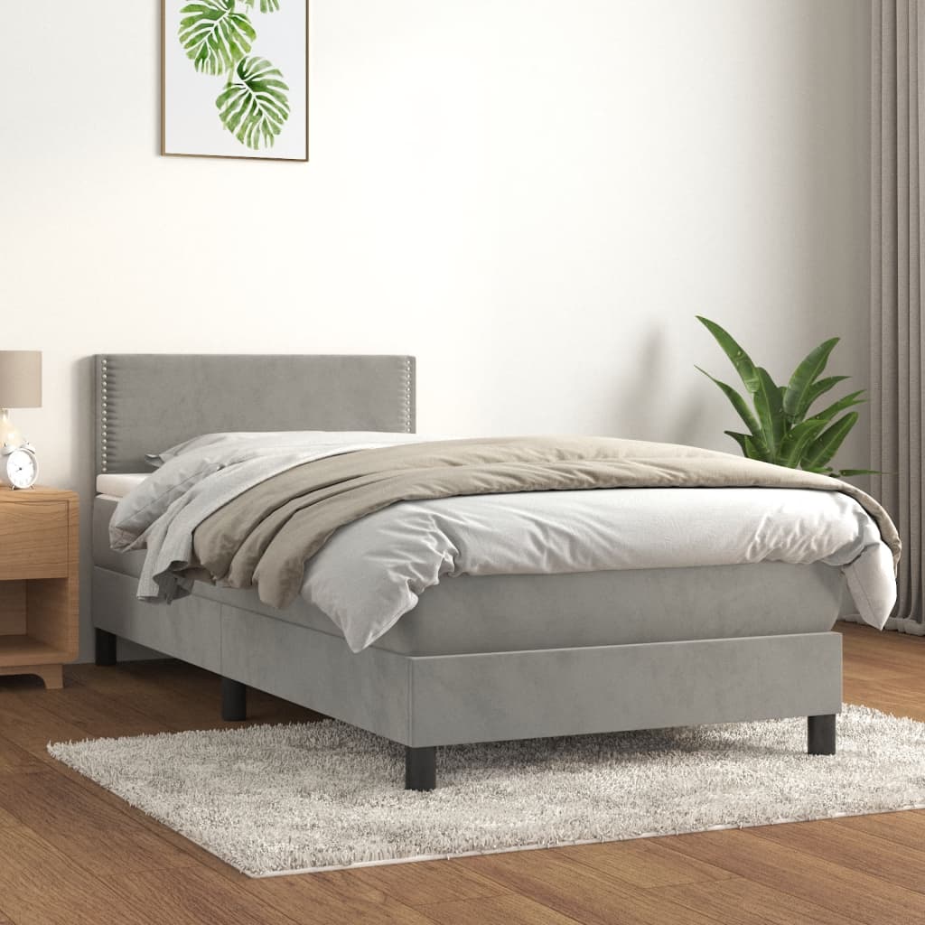 vidaXL Box spring postel s matrací světle šedá 90x200 cm samet