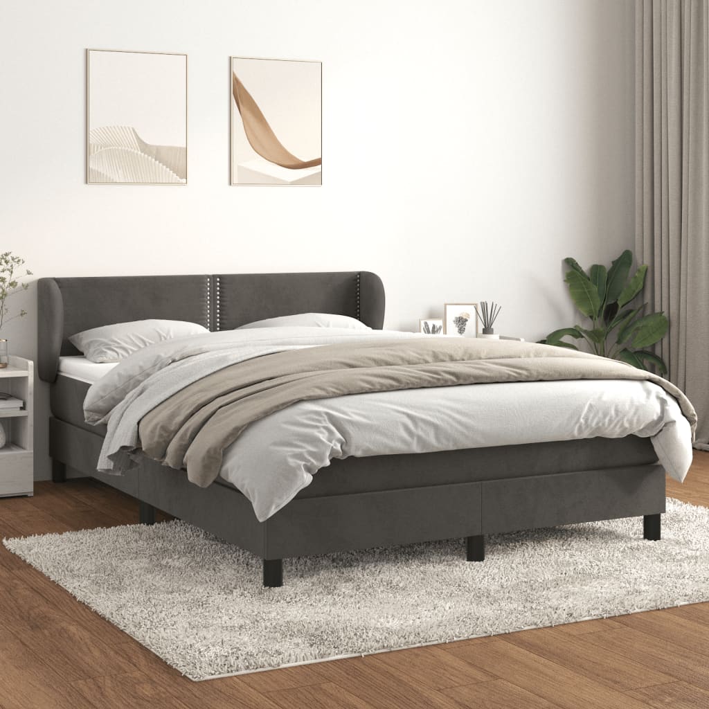 vidaXL Box spring postel s matrací tmavě šedý 140 x 190 cm samet