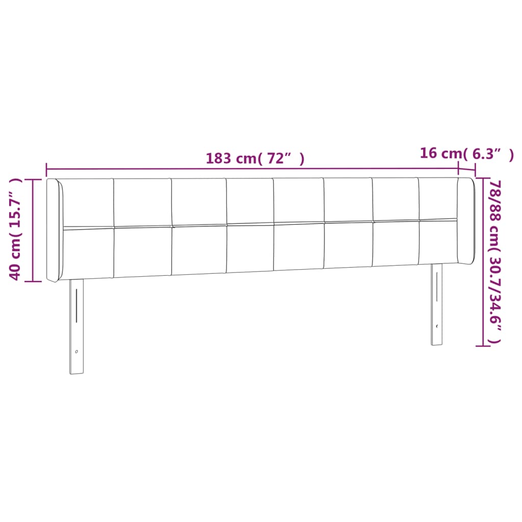 vidaXL Čelo postele s LED černé 183 x 16 x 78/88 cm samet