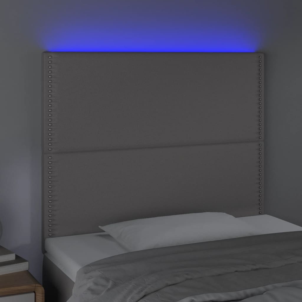 vidaXL Čelo postele s LED šedé 90x5x118/128 cm umělá kůže