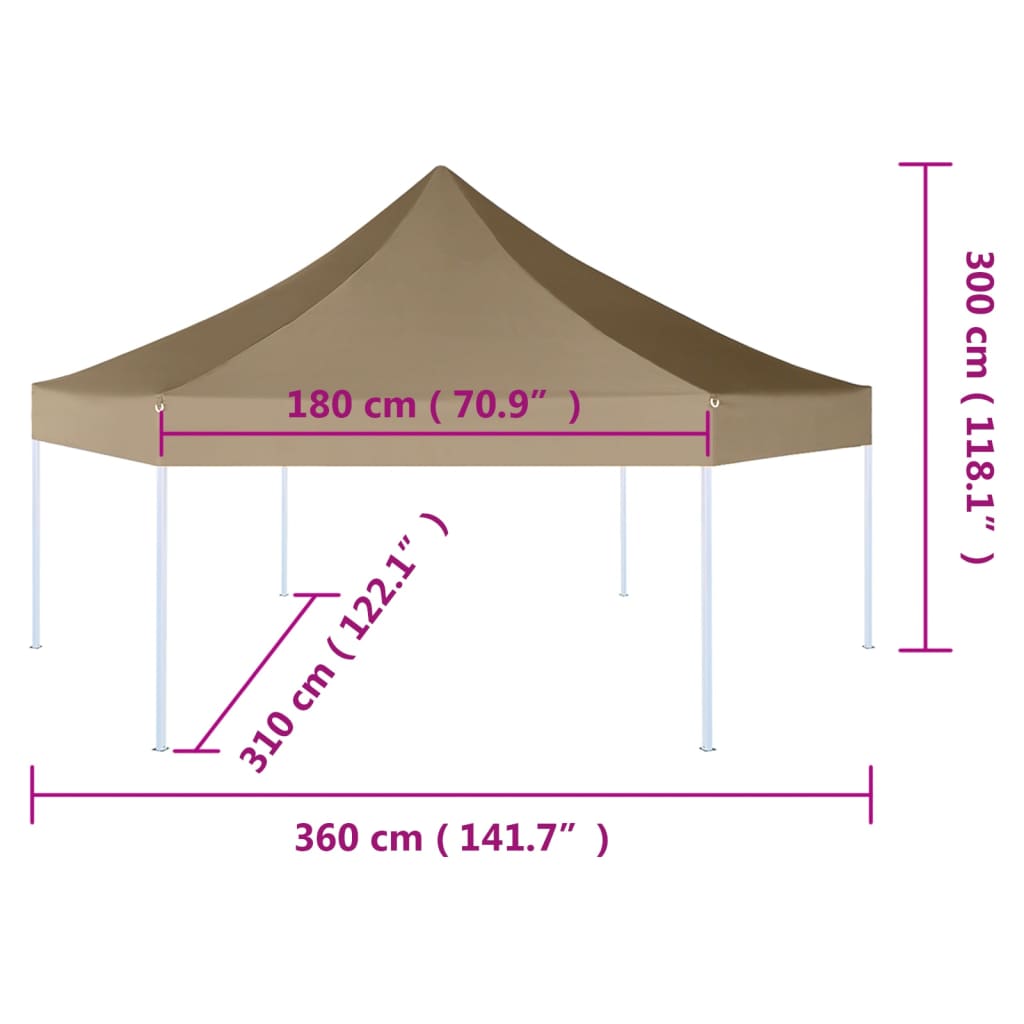 vidaXL Šestihranný pop-up skládací party stan 3,6x3,1 m taupe 220 g/m²