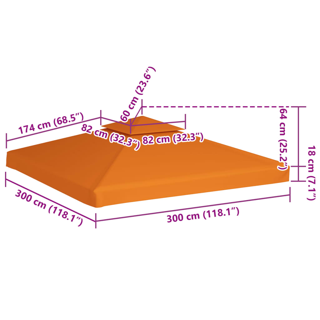 vidaXL Nepromokavá náhradní střecha na altán 310g/m² oranžová 3x3 m