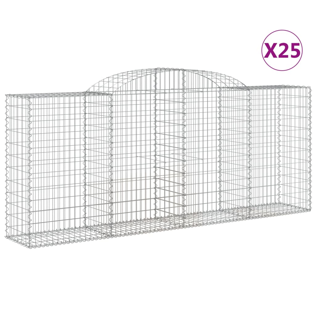 vidaXL Klenuté gabionové koše 25ks 300x50x120/140cm pozinkované železo