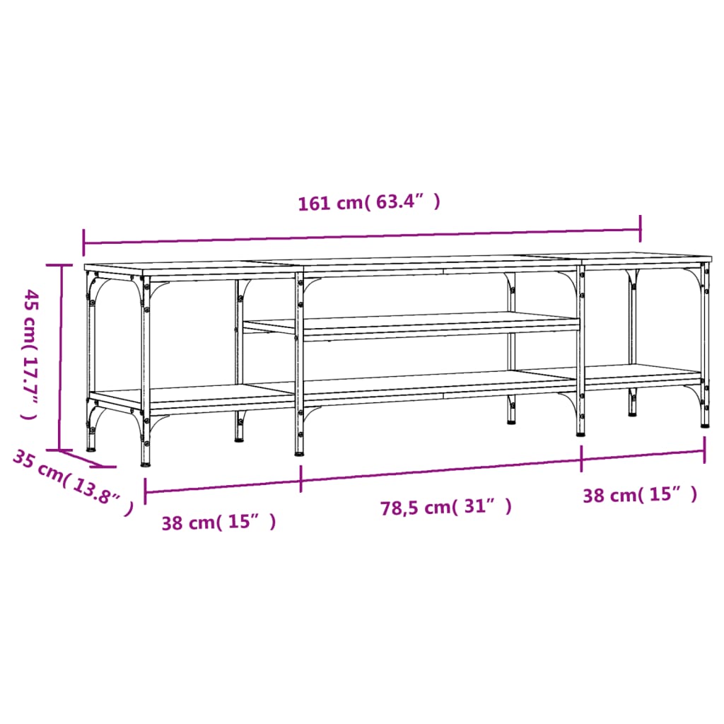 vidaXL TV skříňka šedá sonoma 161x35x45 cm kompozitní dřevo a železo