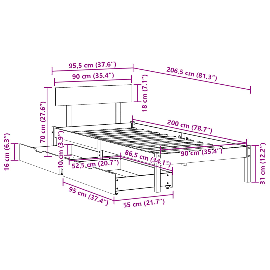 vidaXL Postel bez matrace bílá 90 x 200 cm masivní borovice