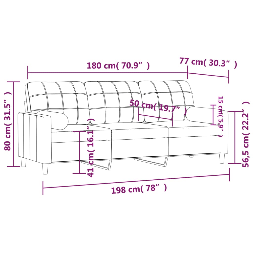 vidaXL 3místná pohovka s polštáři světle šedá 180 cm textil