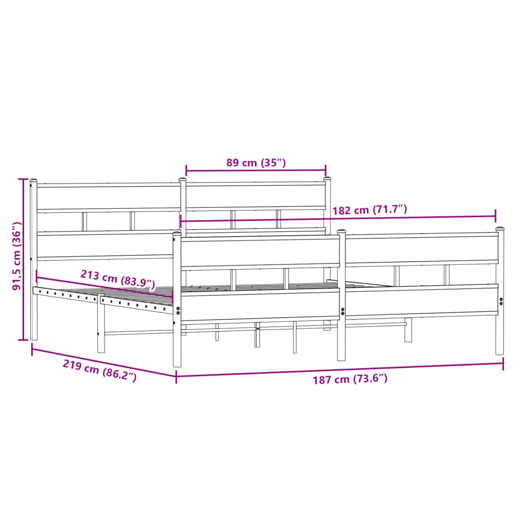 vidaXL Kovový rám postele bez matrace dub sonoma 183 x 213 cm