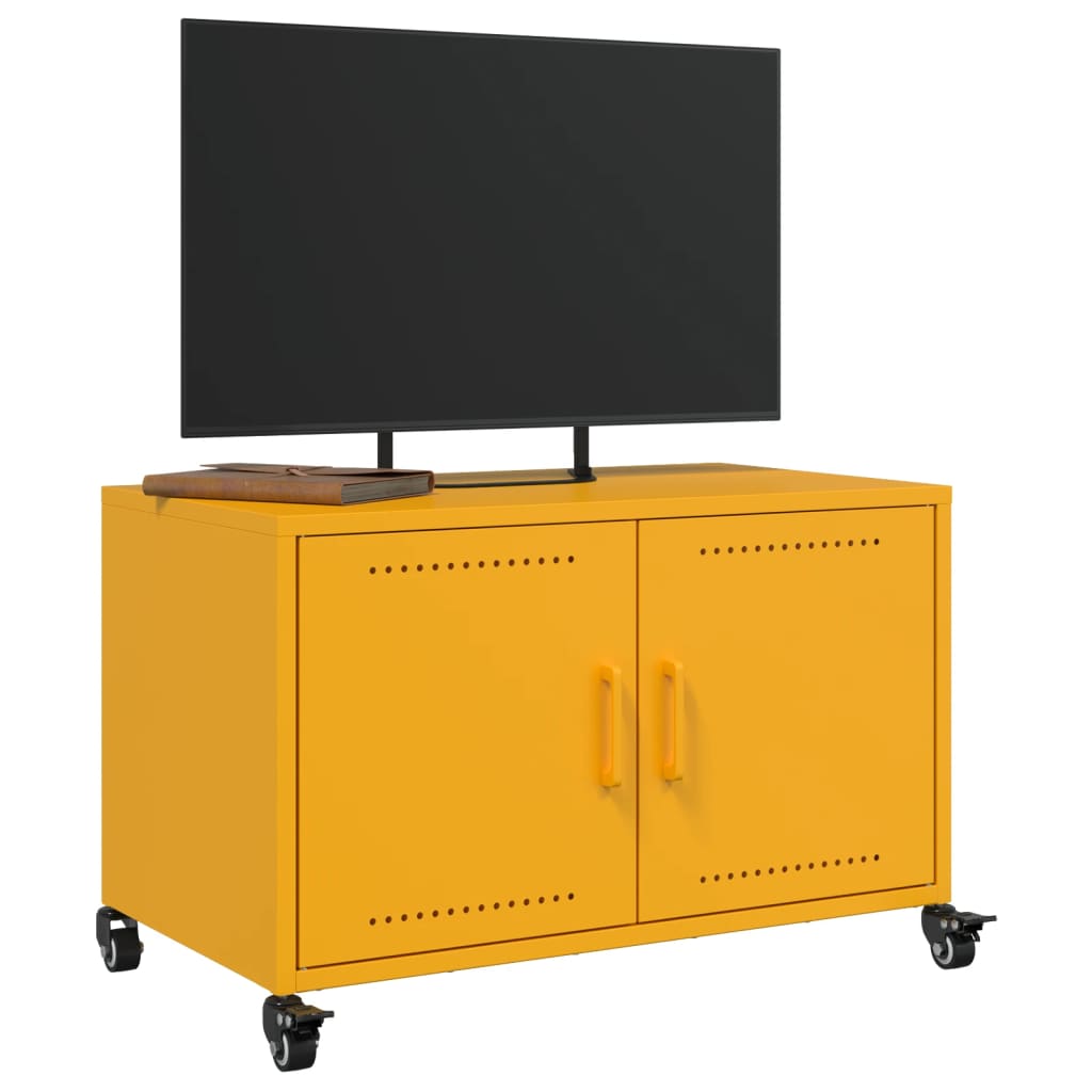 vidaXL TV skříňka hořčicově žlutá 68 x 39 x 43,5 cm ocel