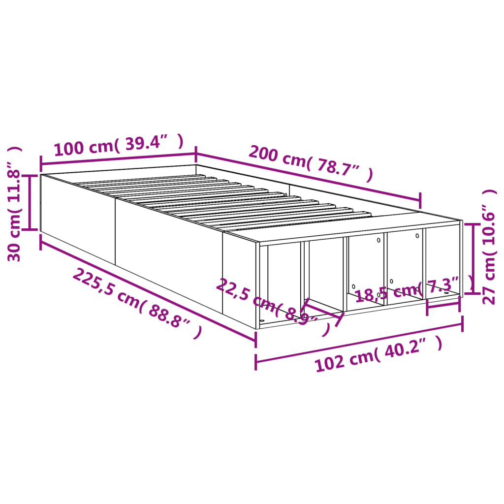 vidaXL Rám postele kouřový dub 100 x 200 cm kompozitní dřevo