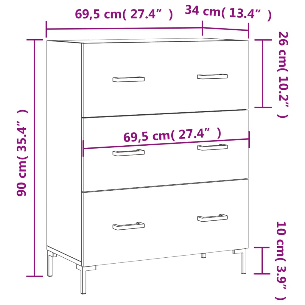 vidaXL Příborník hnědý dub 69,5 x 34 x 90 cm kompozitní dřevo