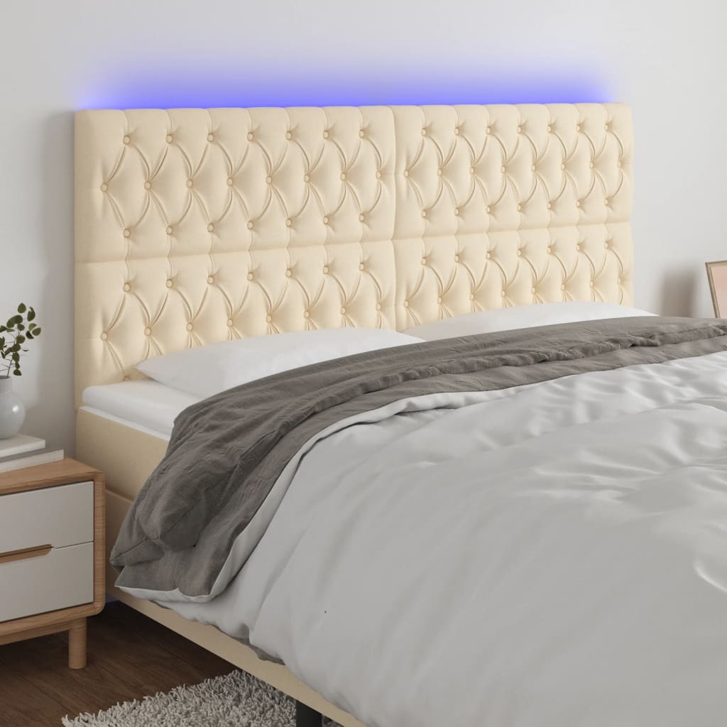 vidaXL Čelo postele s LED krémové 180x7x118/128 cm textil