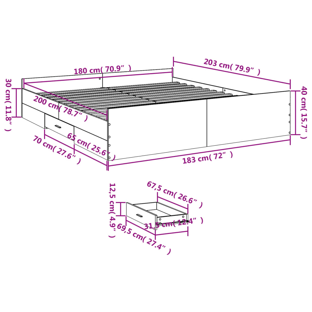 vidaXL Rám postele se zásuvkami dub sonoma 180x200 cm kompozitní dřevo