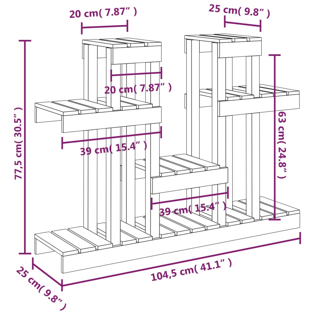 vidaXL Stojan na rostliny 104,5 x 25 x 77,5 cm masivní borové dřevo